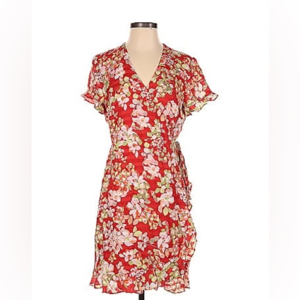 J Jill XL Petite Ruffle Sleeve Floral Wrap Dress Spring Dress EUC